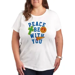 アニメキャラクター レディース トップス Tシャツ プラスサイズ グラフィック Licensed Character Plusize Peace Be With You Short Sleeve Graphic Tee White ホワイト