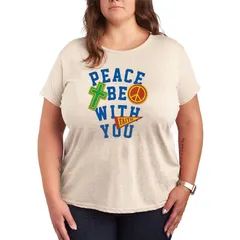アニメキャラクター レディース トップス Tシャツ プラスサイズ グラフィック Licensed Character Plusize Peace Be With You Short Sleeve Graphic Tee Beige ベージュ