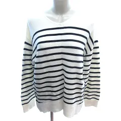 グローバルワーク GLOBAL WORK ニット カットソー Vネック ボーダー 長袖 L アイボリー 白 ホワイト /AU