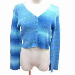エモダ EMODA カーディガン ニット Vネック ショート丈 長袖 F 青 ブルー /YK