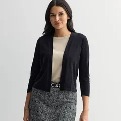 クロフト＆バロー レディース アウター ニット・セーター カーディガン Womens Croft Barrow Open FronthreeQuarter Sleeve Cardigan Mineral Black ブラック