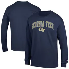 チャンピオン レディース トップス Tシャツ ロゴ ジャケット Mens Championavy Georgia Tech Yellow Jackets Arch Over Logo Long Sleeve TShirt Nc2 Navy ネイビー