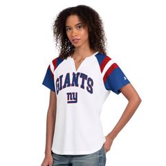 스타터 레이디스 탑스 티셔츠 Womenstarter White New York Giants Game Onotch Neck TShirt Gia White 화이트