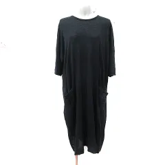 ユニ yuni ワンピース ロング 七分袖 麻混 リネン混 F 黒 ブラック /YI
