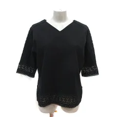 ナノユニバース nano universe ブラウス Vネック レース 七分袖 F 黒 ブラック /MS