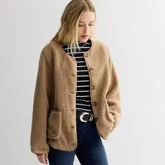 ナインウェスト レディース アウター ジャケット・ブルゾン Womens Nine West Collarless Teddy Jacket No Color