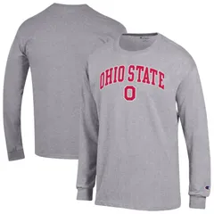 チャンピオン レディース トップス Tシャツ ロゴ Mens Champion Heather Gray Ohio State Buckeyes Arch Over Logo Long Sleeve TShirt Osu Grey グレー