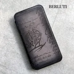 極美品 BERLUTI ベルルッティ NATIVE UNION ネイティブユニオン カリグラフィ スマホケース iPhone15PRO グレー スクリットレザー 手帳型 アイフォンカバーのサムネイル