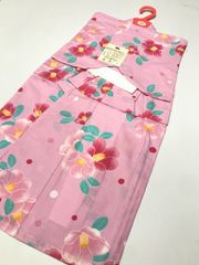 新品タグ付】☆ 女の子 浴衣 90cm 市松 梅 うめ ピンク 白地 夏祭り 