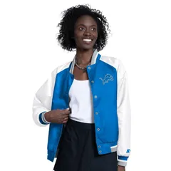 スターター レディース アウター ジャケット・ブルゾン Womenstarter BlueWhite Detroit Lions Raglan Blitz FullSnap Varsity Jacket Lns Blue ブルー