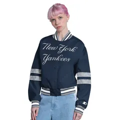 スターター レディース アウター ジャケット・ブルゾン Womenstarter Navy New York Yankees Interception FullSnap Varsity Jacket Ynk Navy ネイビー