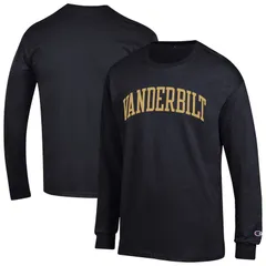 チャンピオン レディース トップス Tシャツ Mens Champion Black Vanderbilt Commodores Basic Arch Long Sleeve TShirt Van Black ブラック