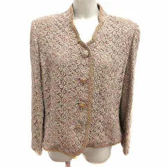 カルレ Carule ノーカラージャケット 総裏地 総柄 17 XXXL ベージュ ピンク /YK