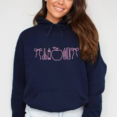Simply Sage Market レディース トップス Tシャツ 刺繍 パーカー グラフィック Simply Sage Market Embroidered Bowschool Icons Womens Graphic Hoodie True Navy ネ