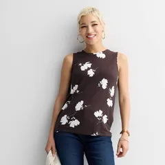 ナインウェスト レディース トップス Tシャツ Nine West Essential Easy HighNeck Tank Top Brown Petra Floral ブラウンのサムネイル