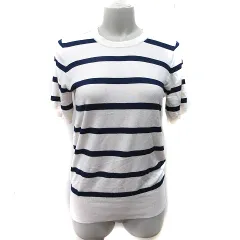 ザラ ZARA カットソー ボーダー 半袖 白 オフホワイト 紺 ネイビー /YI