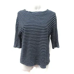 アーバンリサーチ ドアーズ URBAN RESEARCH DOORS カットソー ボーダー 七分袖 麻混 リネン混 ONE 紺 ネイビー /YI