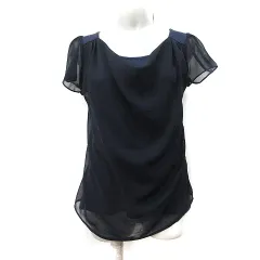 グリーンレーベルリラクシング ユナイテッドアローズ green label relaxing シフォンブラウス 切替 カットソー 半袖 紺 ネイビー /YI