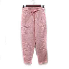 ザラ ZARA テーパードパンツ ダメージ加工 麻混 リネン混 ピンク /YI