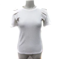 ザラ ZARA カットソー リブ 半袖 白 オフホワイト /YI