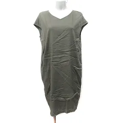 プラステ PLST ワンピース ひざ丈 フレンチスリーブ S 緑 カーキ /YI