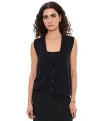 エイリーンフィッシャー レディース アウター コート Vネック ベスト コットン Eileen Fisher Peruvian Cotton Blend VNeck Vest Black ブラック