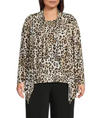インベストメンツ レディース アウター コート プラスサイズ プリント ジャケット Investments Plusize Soft Separates Leopard Print Long Sleeve Open Front Jacket Light Leo