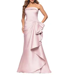 エスケープ レディース トップス ワンピース A ライン ギャザー フリル ストラップレス Xscape Strapless Ruched Waist Ruffle Front Stretch Mikado ALine Gown Rose