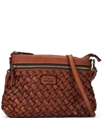 ピコリーノス レディース バッグ レザー Pikolinos Faura Leather Woven Crossbody Bag Cognac