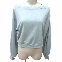 ミスティウーマン mysty woman トレーナー スウェット オフショルダー 長袖 F 水色 ライトブルー /YK