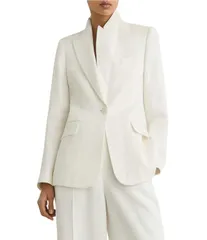 レイス レディース アウター コート リネン ジャケット Reiss Alyx Linen Blend Notch Lapelong Sleeve Suit Jacket White ホワイト