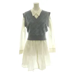 ダーリッチ Darich オブリークロゴベスト付きシャツワンピース ひざ丈 Free-L ホワイト ブルー /DF ■OS