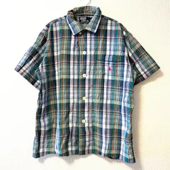【美品】ポロ ラルフローレン L 半袖 シャツ チェック 柄 緑 グリーン ブルー 青 刺繍 ロゴ POLO RALPH LAUREN 古着 90s 綿 100% コットン メンズ XL