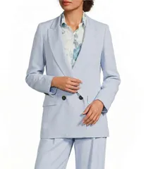 マレーラ レディース アウター コート ブレザー Marella Canzone Blue Stretch Double Breasted Long Sleeve Blazer Light Blueのサムネイル