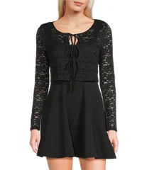 INサンフランシスコ レディース アウター ニット・セーター IN San Francisco Long Sleeve Tie Front Shrug Black ブラックのサムネイル
