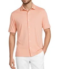 ラウンドトゥリーアンドヨーク メンズ トップス シャツ コート Roundtree Yorke Performance Short Sleeve Solid Coat Front Shirt Peach ピーチ