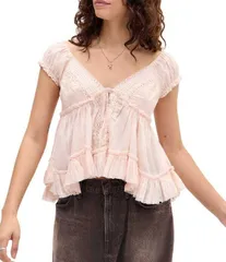 アーバンアウトフィッターズ レディース トップス シャツ キャップ ブラウス BDG Urban Outfitterskyle Solid Cap Sleeve Blouse Pink ピンクのサムネイル