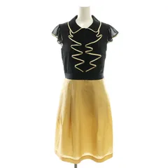 トッカ TOCCA ワンピース フリル シフォン 切替 ノースリーブ ミディアム 0 ベージュ 黒 ブラック /SS ■OS