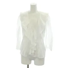 ザラ ZARA コットンフリルスリーブブラウス シャツ XS 白 ホワイト Vネック 七分袖 /AG ■OS ■SH