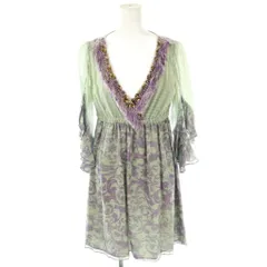 ダイアグラム グレースコンチネンタル Diagram GRACE CONTINENTAL ワンピース 七分袖 ミニ ビジュー装飾 シルク 36 ライトグリーン ラベンダー /NR ■OS