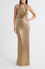 ブラックハロ レディース トップス ワンピース トール Black Halo Eulalaia Metallic BodyCon Gown Liquid Gold ゴールド