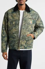 カーハート メンズ アウター ジャケット・ブルゾン コットン Carhartt Work In Progress OG Detroit Organicotton Canvas Jacket Camo Combi Green Black Stone ブラック