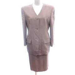 JEAN CLAUDE スーツ セットアップ 上下 ノーカラージャケット 総裏地 タイトスカート ミモレ ロング 茶 ブラウン /AU