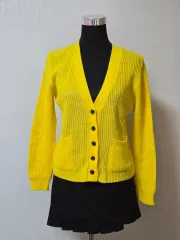 新品 ひよこ色 イェロー ニット カーディガン Vネック ポケット