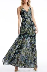 ドレスザポプレーション レディース トップス ワンピース A ライン フラワー柄 スパンコール フラワー Dress the Population Ariyah Floral Sequin ALine Gown Black Multi ブラック