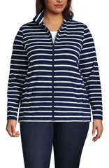 ランズエンド レディース アウター ジャケット・ブルゾン フリース Lands End Anyweather Fleece Full Zip Jacket Deep Sea NavyIvory Stripe アイボリー