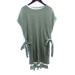 シューラルー SHOO・LA・RUE 2点セット レイヤード ニット ワンピース ミニ リボン フレンチスリーブ カーキ 緑 グリーン チュニック カットソー 長袖 M 白 ホワイト /AU