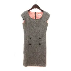 エフデ ef-de ワンピース ひざ丈 フレンチスリーブ 半袖 9 茶 ブラウン 白 ホワイト /MS