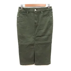 ナノユニバース nano universe タイトスカート ミモレ ロング デニム スリット 38 カーキ /MS