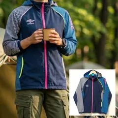 目を引くマルチカラー【UMBRO】アンブロ ウインドブレーカー ギンガムチェック フルジップパーカー ナイロンジャケット ネイビー 紺色 総柄 スポーツ トレーニング ウェア 撥水 防風 レディース サイズL /M43987jQ